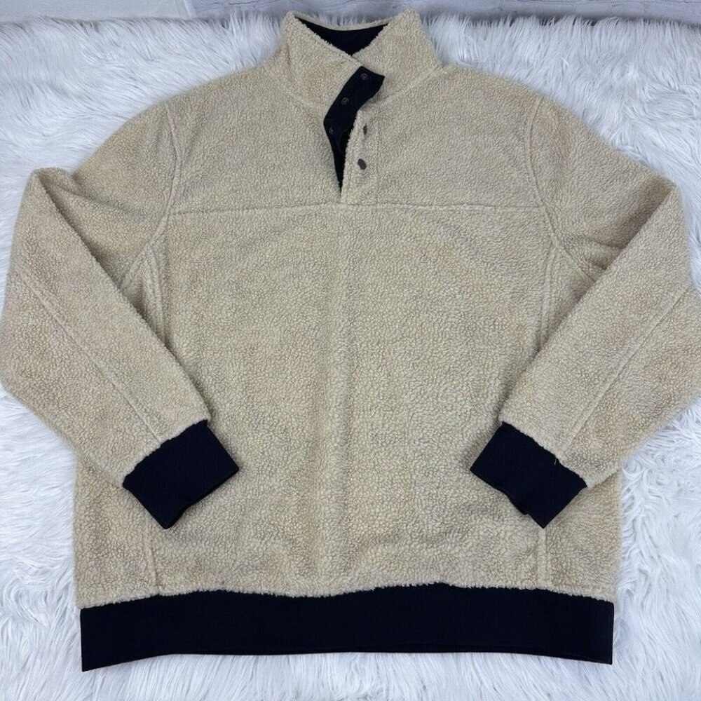 Jachs Men’s Off-White Gorpcore Teddy 1/4 Snap Sherpa Casual Pullover L/C50